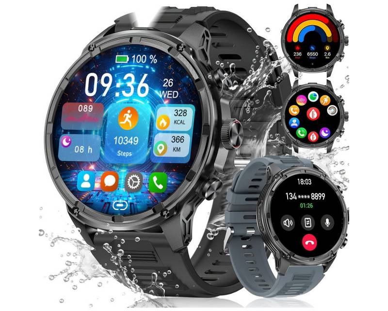 Lige für Männer mit Kabellosem Anruf, IP67 Wasserdicht, 710mAh Akku Smartwatch (1.85 Zoll, Andriod iOS), mit Outdoor-Fitness LED-Taschenlampe, 100 Sportaktivitäten-Tracker von Lige