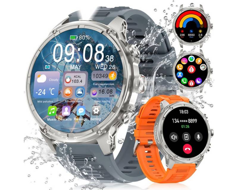 Lige für Männer mit Kabellosem Anruf, IP67 Wasserdicht, 710mAh Akku Smartwatch (1.85 Zoll, Andriod iOS), mit Outdoor-Fitness LED-Taschenlampe, 100 Sportaktivitäten-Tracker von Lige