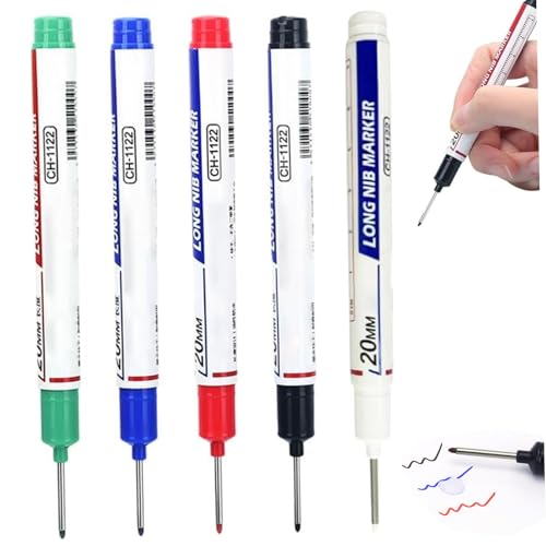 Ligeinsrk 5pcs Marker Stift, 5 Farben 20 mm langer Nib -Marker, wasserdichte Schnell -Trocken -Metall -Markierungsstift, Baumarker für Tischlerbauer, lange Nib von Ligeinsrk