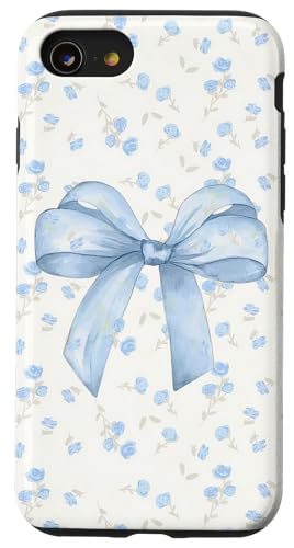 Hellblaue Schleife und Wildblumenmuster, niedlich, Kokette, Vintage Hülle für iPhone SE (2020) / 7 / 8 von Light Blue Bow & Wildflower Pattern Cute Coquette
