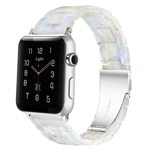 Light Kompatibel mit Apple Watch Armband 49mm 45mm 44mm 42mm, Leicht Einstellbar Mode Harz Wasserdicht Ersatzband für Apple Watch Ultra, Series 8 Series 7 6 5 4 3 2 1 Apple Watch SE(Phantom Pearl) von Light House