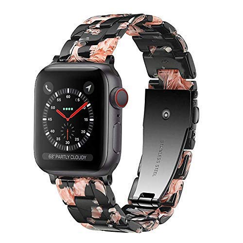 Light Kompatibel mit Apple Watch Armband 8 41mm 40mm 38mm, Leicht Einstellbar Mode Harz Wasserdicht für Schwarz Apple Watch Series 9 41mm,Series 8 7 6 5 4 3 2 1 Apple Watch SE für Damen/Herren von Light House