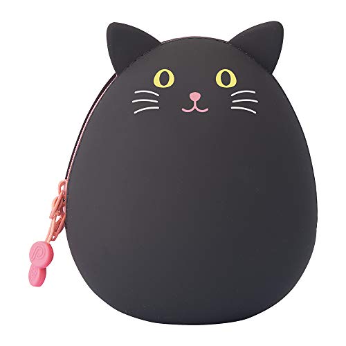 LIHITLAB PuniLabo Reißverschlussbeutel, eiförmig, 9,7 x 11,9 cm, schwarze Katze (A7783-3) von Lihit Lab