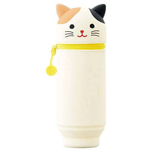 LIHITLAB Kawaii Japanische Katze Großes Stand Up Federmäppchen Für Schule Büro College, Niedliche Schulbedarf, Tier Stifthalter Bleistifttasche Halter Mädchen, Künstler Federmäppchen, Calico Cat (A7714-7) von Lihit Lab