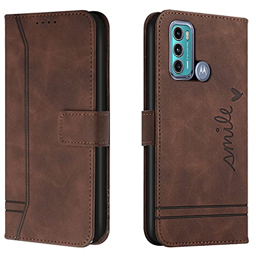 Lihondar Kompatibel mit Motorola Moto G40 / G60 Hülle, Handyhülle Motorola G40 / G60, Leder Klappbar Schutzhülle Tasche Wallet mit Brieftasche [Standfunktion] Cover Flip Case Klapphülle (Braun) von Lihondar