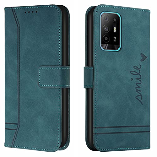 Lihondar Kompatibel mit Oppo A94 5G/A95 5G/F19 PRO + 5G/Reno 5 Z 5G Hülle, Klappbar Handyhülle Klapphülle mit Kartenfach Handy Schutzhülle Tasche Leder Wallet Flip Case Slim Book Cover (Grün) von Lihondar