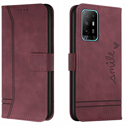 Lihondar Kompatibel mit Oppo A94 5G/A95 5G/F19 PRO + 5G/Reno 5 Z 5G Hülle, Klappbar Handyhülle Klapphülle mit Kartenfach Handy Schutzhülle Tasche Leder Wallet Flip Case Slim Book Cover (Rot) von Lihondar