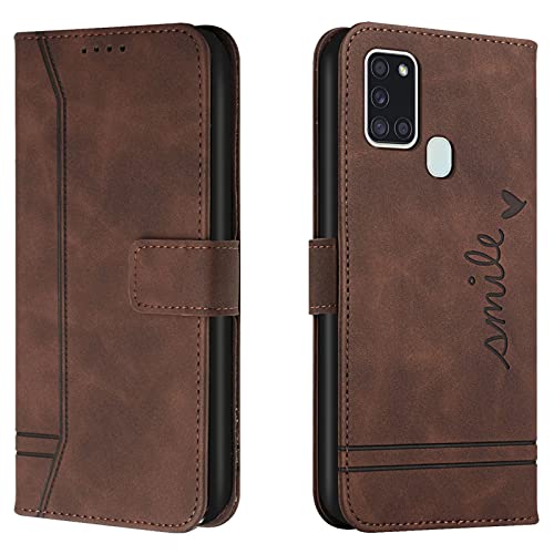 Lihondar Kompatibel mit Samsung Galaxy A21S Hülle, Handyhülle Samsung A21S, A21S Leder Klappbar Schutzhülle Tasche Wallet [Ständer] Brieftasche Cover Flip Case für Samsung A21S Klapphülle (Braun) von Lihondar