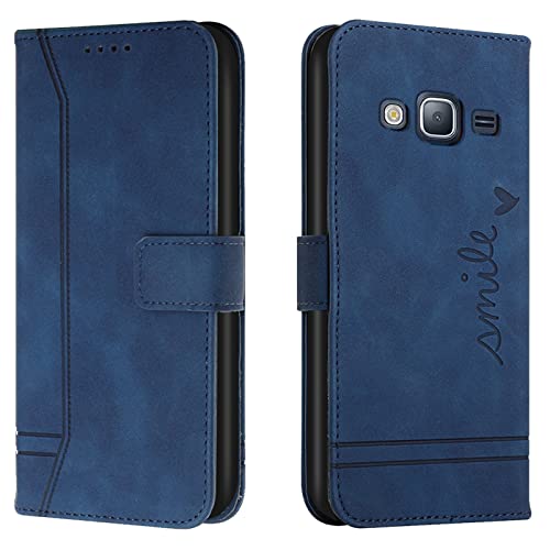 Lihondar Kompatibel mit Samsung Galaxy J2 Prime / G530 Hülle, Handyhülle Samsung J2 Prime, Samsung G530 Leder Klappbar Schutzhülle Tasche Wallet Brieftasche Cover Flip Case Klapphülle (Blau) von Lihondar