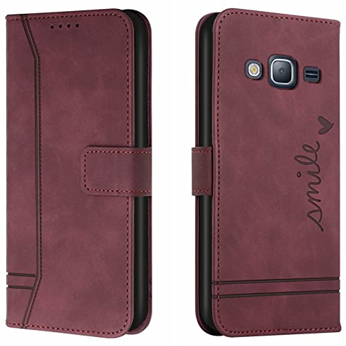 Lihondar Kompatibel mit Samsung Galaxy J3 2016/ J310 Hülle, Handyhülle Samsung J3 2016, J310 Leder Klappbar Schutzhülle Wallet Brieftasche [Standfunktion] Cover Flip Case Klapphülle (Rot) von Lihondar