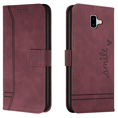 Lihondar Kompatibel mit Samsung Galaxy J6 Plus 2018 Hülle, Handyhülle Samsung J6 Plus 2018, Leder Klappbar Schutzhülle Tasche Wallet Brieftasche Cover Flip Case für Samsung J6 Plus 2018 (Rot) von Lihondar