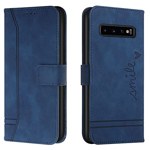 Lihondar Kompatibel mit Samsung Galaxy S10 Plus Hülle, Handyhülle Samsung S10 Plus, S10 Plus Leder Klappbar Schutzhülle Tasche Brieftasche Cover Flip Case für Samsung S10 Plus Klapphülle (Blau) von Lihondar