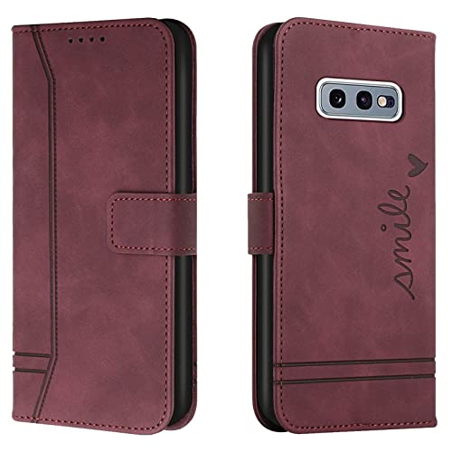 Lihondar Kompatibel mit Samsung Galaxy S10E Hülle, Handyhülle Samsung S10E, S10E Leder Klappbar Schutzhülle Tasche Wallet Brieftasche [Ständer] Cover Flip Case für Samsung S10E Klapphülle (Rot) von Lihondar