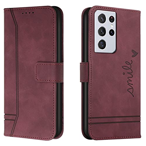 Lihondar Kompatibel mit Samsung Galaxy S21 Ultra Hülle, Handyhülle Samsung S21 Ultra, S21 Ultra Leder Klappbar Schutzhülle Tasche Wallet Brieftasche Cover Flip Case für Samsung S21 Ultra (Rot) von Lihondar