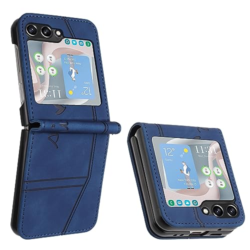 Lihondar Kompatibel mit Samsung Galaxy Z Flip 5 Hülle, Handyhülle Samsung Z Flip 5, Galaxy Z Flip 5 Leder Schutzhülle Tasche Cover Case für Samsung Galaxy Z Flip 5 Klappbar Klapphülle Etui (Blau) von Lihondar