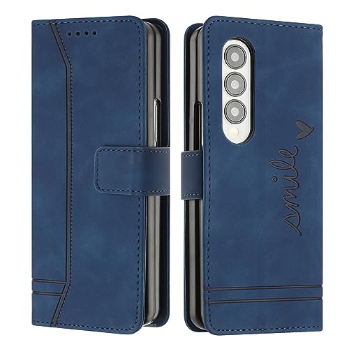 Lihondar Kompatibel mit Samsung Galaxy Z Fold 3 Hülle, Handyhülle Samsung Z Fold 3, Galaxy Z Fold 3 Leder Schutzhülle Tasche Cover Case für Samsung Galaxy Z Fold 3 Klappbar Klapphülle Etui (Blau) von Lihondar