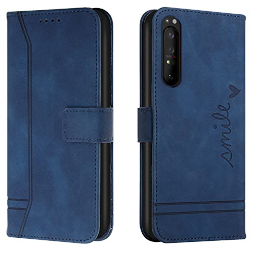 Lihondar Kompatibel mit Sony Xperia 5 III Hülle, Handyhülle Sony Xperia 5 III, Premium Leder Klappbar Schutzhülle Tasche Wallet mit Brieftasche [Standfunktion] Cover Flip Case Klapphülle (Blau) von Lihondar