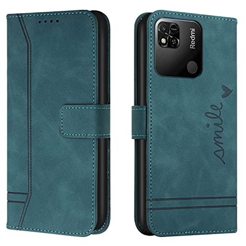 Lihondar Kompatibel mit Xiaomi Redmi 10A/Redmi 9C/9C NFC Hülle, Premium Handyhülle Leder Klappbar Schutzhülle Tasche Wallet mit Brieftasche [Standfunktion] Cover Flip Case Klapphülle (Grün) von Lihondar