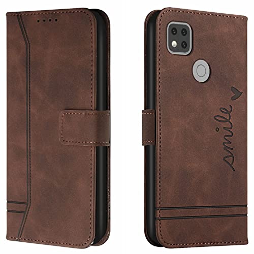 Lihondar Kompatibel mit Xiaomi Redmi 9C Hülle, Handyhülle Xiaomi Redmi 9C, Premium Leder Klappbar Schutzhülle Tasche Wallet mit Brieftasche [Standfunktion] Cover Flip Case Klapphülle (Braun) von Lihondar