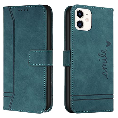 Lihondar Kompatibel mit iPhone 12/iPhone 12 Pro Hülle, Handyhülle iPhone 12/12 Pro (6,1 Zoll), Leder Klappbar Schutzhülle Tasche Wallet mit Brieftasche [Ständer] Cover Flip Case Klapphülle (Grün) von Lihondar