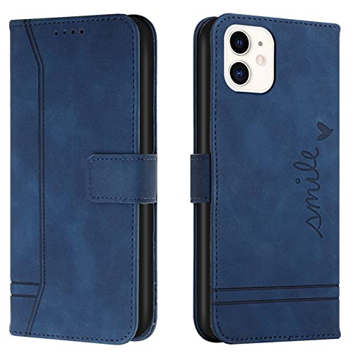 Lihondar Kompatibel mit iPhone 12 Mini Hülle, Handyhülle iPhone 12 Mini (5,4 Zoll), Leder Klappbar Schutzhülle Tasche Wallet mit Brieftasche [Standfunktion] Cover Flip Case Klapphülle (Blau) von Lihondar