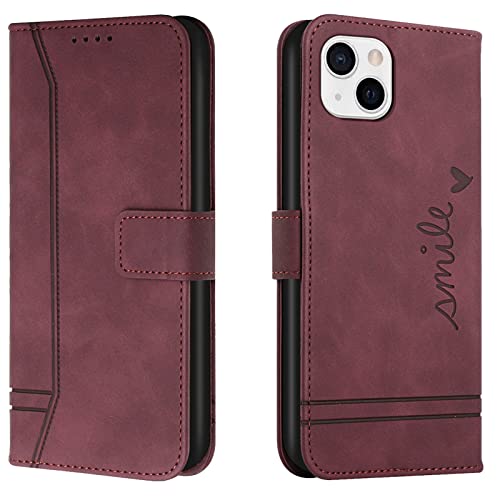 Lihondar Kompatibel mit iPhone 13 Hülle, Handyhülle iPhone 13 (6,1 Zoll), Premium Leder Klappbar Schutzhülle Tasche Wallet mit Brieftasche [Standfunktion] Cover Flip Case Klapphülle (Rot) von Lihondar