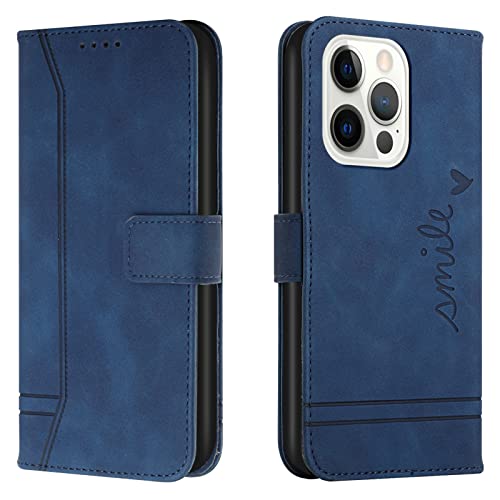 Lihondar Kompatibel mit iPhone 14 Pro Max Hülle, Handyhülle iPhone 14 Pro Max (6,7 Zoll), Premium Leder Klappbar Schutzhülle Tasche Wallet mit Brieftasche Cover Flip Case Klapphülle (Blau) von Lihondar