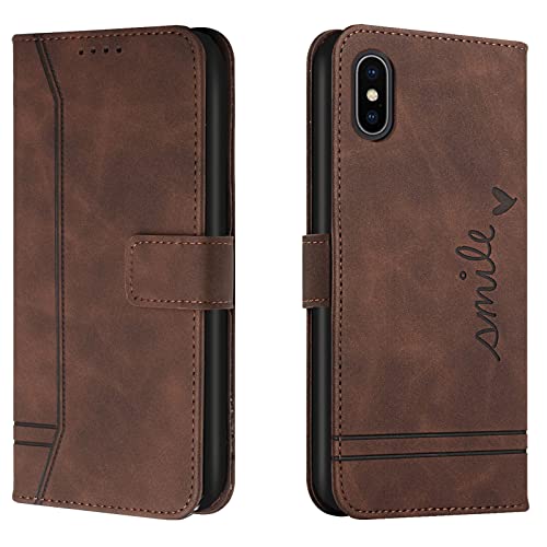 Lihondar Kompatibel mit iPhone XS/iPhone X Hülle, Handyhülle iPhone XS/X (5,8 Zoll), Leder Klappbar Schutzhülle Tasche Wallet mit Brieftasche [Standfunktion] Cover Flip Case Klapphülle (Braun) von Lihondar