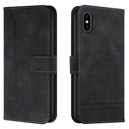 Lihondar Kompatibel mit iPhone XS/iPhone X Hülle, Handyhülle iPhone XS/X (5,8 Zoll), Leder Klappbar Schutzhülle Tasche Wallet mit Brieftasche [Standfunktion] Cover Flip Case Klapphülle (Schwarz) von Lihondar