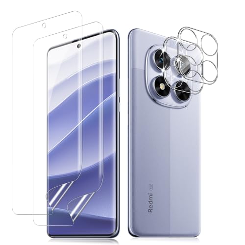 LiiLaa Hydrogel Diplayschutzfolie für Xiaomi Redmi Note 14 Pro 5G mit Positionierhilfe, 2 Stück Weiche TPU Schutzfolie und 2 Stück Kameraschutz, Flexible Folie Fingerabdrücke Entsperren Film von LiiLaa