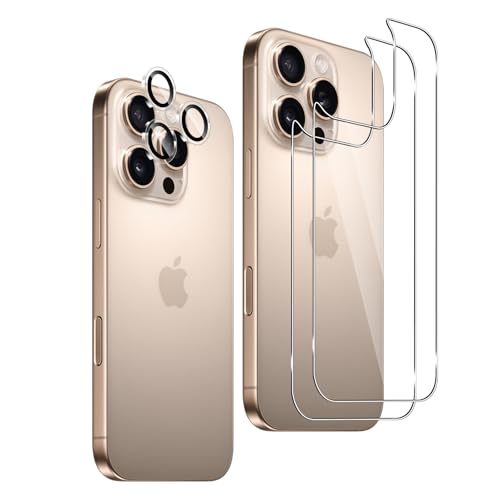 LiiLaa Rückseite Schutzfolie für iPhone 16 Pro für Panzerglas, [2+1 Stück] 9H Härte Gehärtete Glas Schutz Folie und Kameraschutz, HD Klar Anti-Kratzer Schutzglas von LiiLaa