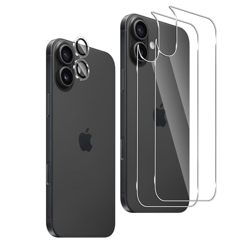 LiiLaa Rückseite Schutzfolie für iPhone 16 für Panzerglas, [2+1 Stück] 9H Härte Gehärtete Glas Schutz Folie und Kameraschutz, HD Klar Anti-Kratzer Schutzglas von LiiLaa