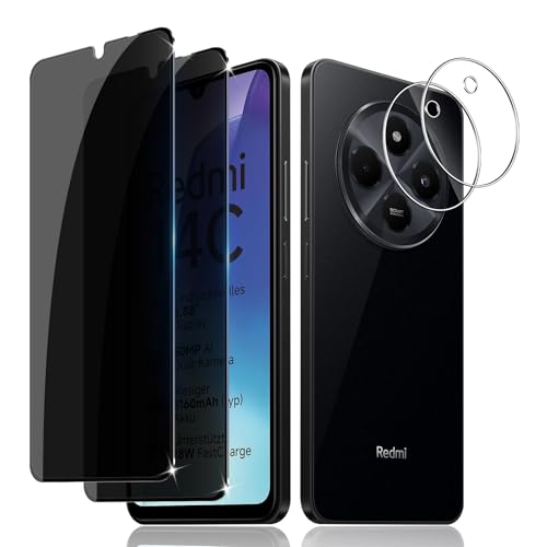 LiiLaa Sichtschutz für Xiaomi Poco C75/Redmi 14C/Redmi A4 5G für Panzerglas, 2 Stück Anti Spy Glas Schutz Folie und 2 Stück Kamera Schutzfolie, 9H Härte Privacy Folie Kratzfest Sichtschutzfolie von LiiLaa