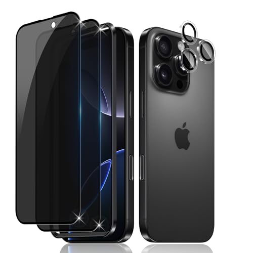LiiLaa für iPhone 16 Pro für Panzerglas Sichtschutz Set, Sichtschutzfolie und Kameraschutz, Anti Spy Displayschutz Privacy Glas Folie, 2 Stück mit 1 Sätzen Klar individuellem Kamera Schutzfolie von LiiLaa