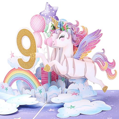 Liif Einhorn-Geburtstagskarte zum 9. Geburtstag, 3D-Pop-Up-Geburtstagskarte für 9 Jahre für Kinder, Mädchen, mit Nachricht, Notiz und Umschlag Liif Einhorn-Geburtstagskarte zum 9. Geburtstag, 3D-Pop-Up-Geburtstagskarte für 9 Jahre für Kinder, Mädchen, mit Nachricht, Notiz und Umschlag von Liif