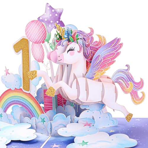 Liif Einhorn Happy 1st Birthday Karte, 3D Pop Up Geburtstagskarte für 1 Jahr alt für Baby Mädchen, Enkelin, Nichte Liif Einhorn Happy 1st Birthday Karte, 3D Pop Up Geburtstagskarte für 1 Jahr alt für Baby Mädchen, Enkelin, Nichte von Liif