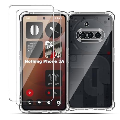 LiiLaa Hülle für Nothing Phone (3a) mit 2 Stück Gehärtetem Glas Schutzfolie, weiche TPU Silikon Handyhülle, Dünn Transparent Case Stoßfest Schutzhülle von LiiLaa