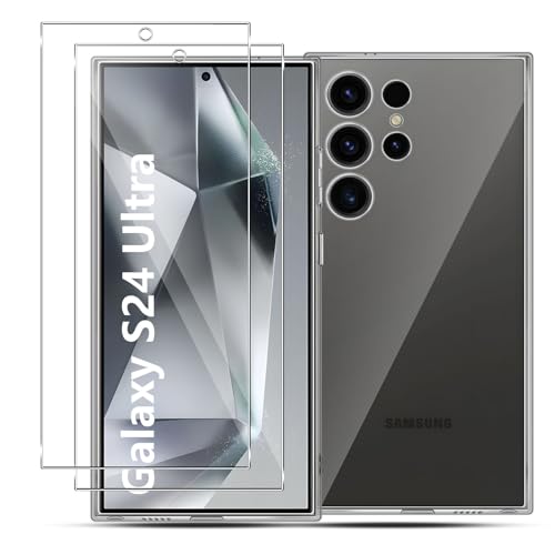 Liilaa Hülle kompatibel mit Samsung Galaxy S24 Ultra 5G Hülle mit 2 Stück Panzerfolie, weiche TPU Flüssigsilikonhülle, Dünn Transparent Stoßfest Schutzhülle Kratzfest Case von Liilaa