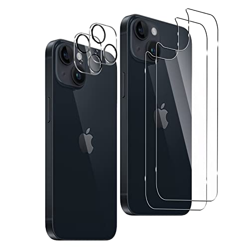 Liilaa Rückseite Schutzfolie für iPhone 14 6,1 Zoll für Panzerglas, 2 Stück 9H Härte Hinten Panzerfolie + 2 Stück Kamera Panzer Schutz Glas, HD Klar Anti-Kratzer Schutzglas von Liilaa