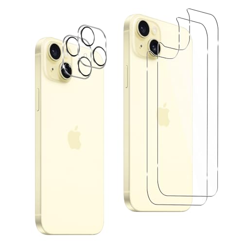 LiiLaa Rückseite Schutzfolie für iPhone 15 für Panzerglas, [2+2 Stück] 9H Härte Gehärtete Glas Schutz Folie und Kameraschutz, HD Klar Anti-Kratzer Schutzglas von LiiLaa