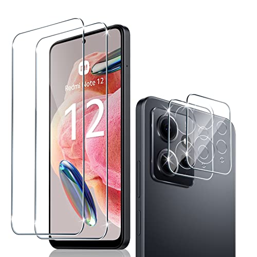 Liilaa Schutzfolie für Xiaomi Redmi Note 12 4G für Panzerglas, 2 Stück Panzer Schutz Glas Folie mit 2 Stück Kameraschutz, 9H Panzerfolie Ultra-klar Schutzglas Displayfolie von Liilaa