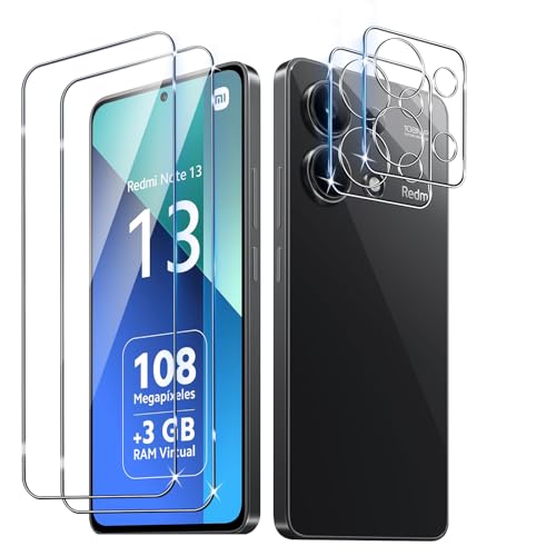 LiiLaa Schutzfolie für Xiaomi Redmi Note 13 4G für Panzerglas, 2 Stück Gehärtete Glas Schutz Folie mit 2 Stück Kameraschutz, 9H displayschutz Ultra-klar Schutzglas von LiiLaa