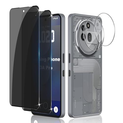LiiLaa Sichtschutz für Nothing Phone 3a Pro für Panzerglas, 2 Stück Anti Spy Gehärtete Glas Schutz Folie und 2 Stück Kamera Schutzfolie, 9H Härte Privacy Folie Kratzfest Sichtschutzfolie von LiiLaa