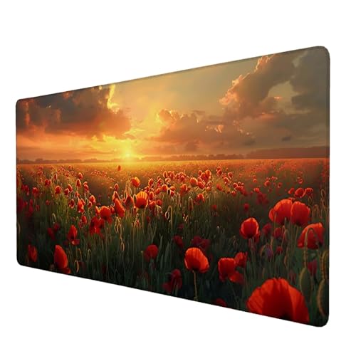 Mauspad Mohn, Mauspad XXL 1200x600 mm, Großes Schreibtischunterlage mit Sonnenuntergang Motiv, Gaming Mousepad mit Einer Speziellen Oberfläche Verbessert Geschwindigkeit und Präzision, für Gaming, L-5 von Lijahoo