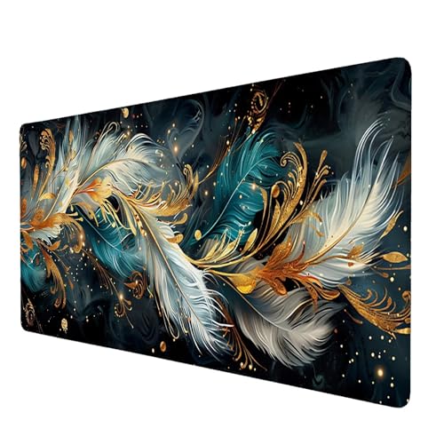 Schreibtischunterlage, Feder Mauspad XXL 100 x 50 cm, Erweitertes Gaming-Mauspad mit Genähten Kanten, Rutschfeste Wasserdichte Gummiunterseite Mauspad Farbe, für Büro, Zuhause, Schreibtischdekor D-3 von Lijahoo