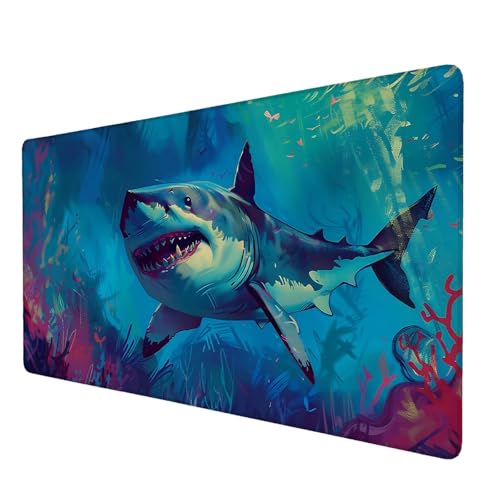 Schreibtischunterlage, Hai Mauspad XXL 100 x 50 cm, Erweitertes Gaming-Mauspad mit Genähten Kanten, Rutschfeste Wasserdichte Gummiunterseite Mauspad Tier, für Büro, Zuhause, Schreibtischdekoration D-1 Schreibtischunterlage, Hai Mauspad XXL 100 x 50 cm, Erweitertes Gaming-Mauspad mit Genähten Kanten, Rutschfeste Wasserdichte Gummiunterseite Mauspad Tier, für Büro, Zuhause, Schreibtischdekoration D-1 von Lijahoo