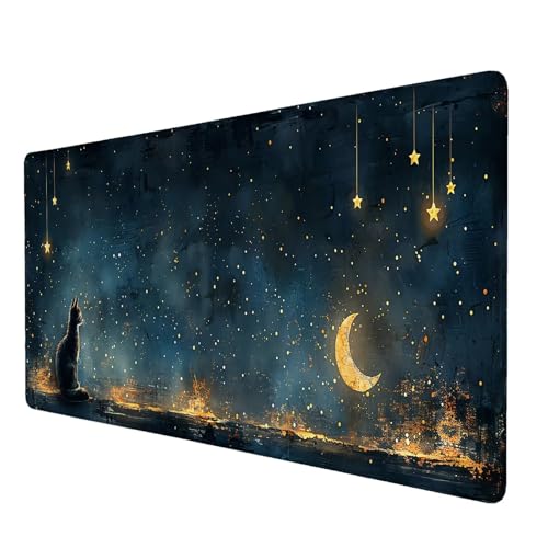 Schreibtischunterlage, Mond Mauspad XXL 80 x 30 cm, Erweitertes Gaming-Mauspad mit Genähten Kanten, Rutschfeste Wasserdichte Gummiunterseite Mauspad Katze, für Büro, Zuhause, Schreibtischdekor M-6 Schreibtischunterlage, Mond Mauspad XXL 80 x 30 cm, Erweitertes Gaming-Mauspad mit Genähten Kanten, Rutschfeste Wasserdichte Gummiunterseite Mauspad Katze, für Büro, Zuhause, Schreibtischdekor M-6 von Lijahoo