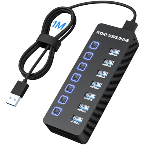 Likorlove USB Hub 3.0 mit verlängertem 100cm Kabel, Ultra dünn USB Hub auf 7 USB 3.0 mit Schalter, kompatibel mit Desktop-Computer, MacBook Pro/Air, iMac, Surface Pro, PS4 und weiteren Laptops Likorlove USB Hub 3.0 mit verlängertem 100cm Kabel, Ultra dünn USB Hub auf 7 USB 3.0 mit Schalter, kompatibel mit Desktop-Computer, MacBook Pro/Air, iMac, Surface Pro, PS4 und weiteren Laptops von Likorlove