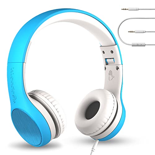 LilGadgets Kabelgebundene Kopfhörer im Connect+-Stil Kinder mit SharePort®-Technologie, faltbares On-Ear-Headset, integriertes Mikrofon, blau, kinderfreundliche kabelgebundene Kopfhörer. von LilGadgets