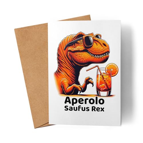 Lilavie-Design Aperolo Saufus Rex Karte Grußkarte - Sommerlicher Dino mit Aperol von Lilavie-Design